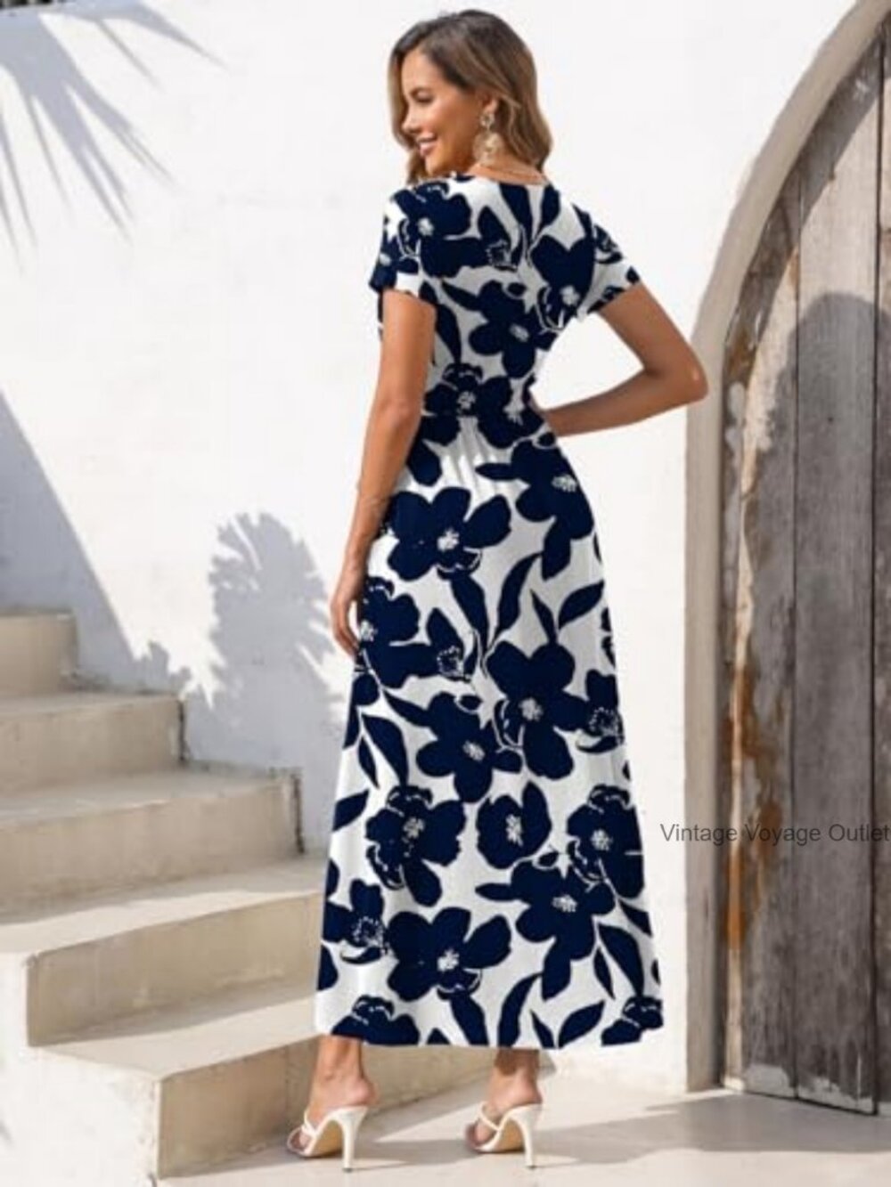 Short Sleeve Maxi Dress with Pockets Flowy Sundress - Picture 6 of 7